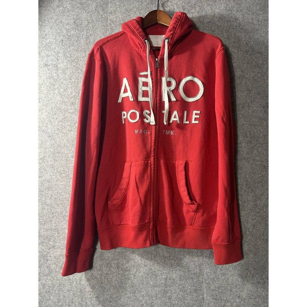 AEROPOSTALE FULL ZIP HOODIE Men's Size L Red Y2K Spell Out Applique Logo